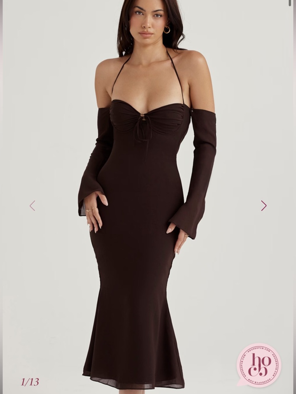 House of CB NAOMI Espresso Brown Halter Midi Dress